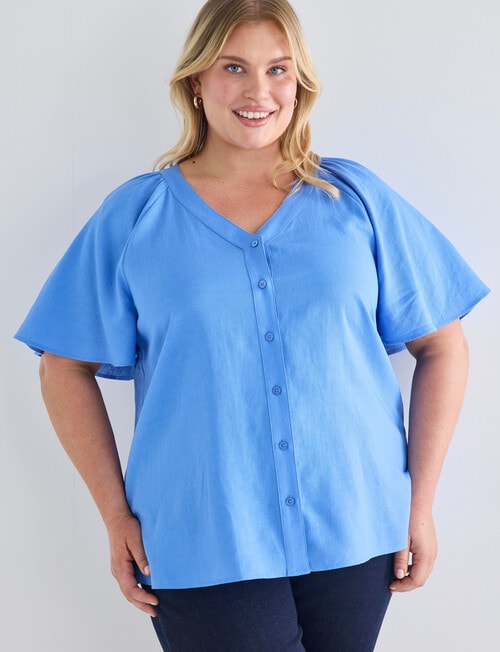Studio Curve Linen Gather V-Neck Blouse, Marina product photo View 04 L