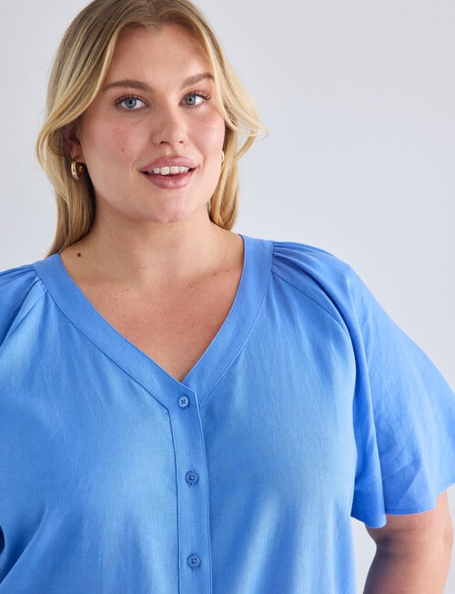 Studio Curve Linen Gather V-Neck Blouse, Marina product photo View 05 L
