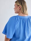 Studio Curve Linen Gather V-Neck Blouse, Marina product photo View 06 S