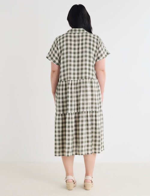 Studio Curve Linen Blend Print Shirt Dress, Foliage & Whitecap Gingham product photo View 02 L