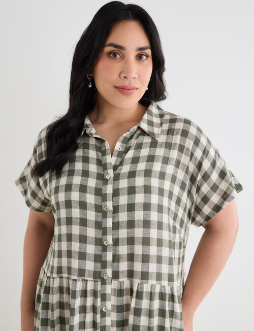 Studio Curve Linen Blend Print Shirt Dress, Foliage & Whitecap Gingham product photo View 04 L