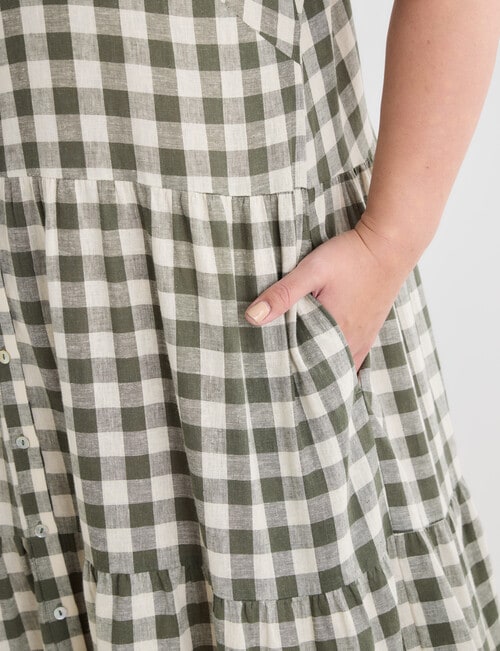 Studio Curve Linen Blend Print Shirt Dress, Foliage & Whitecap Gingham product photo View 06 L