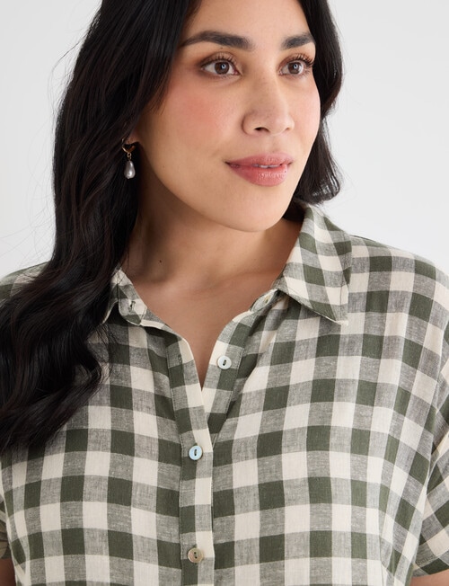 Studio Curve Linen Blend Print Shirt Dress, Foliage & Whitecap Gingham product photo View 07 L