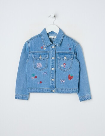 Mac & Ellie Boxy Denim Embroidered Jacket, Washed Blue product photo
