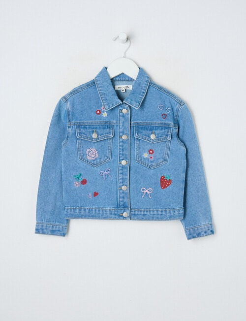 Mac & Ellie Boxy Denim Embroidered Jacket, Washed Blue product photo