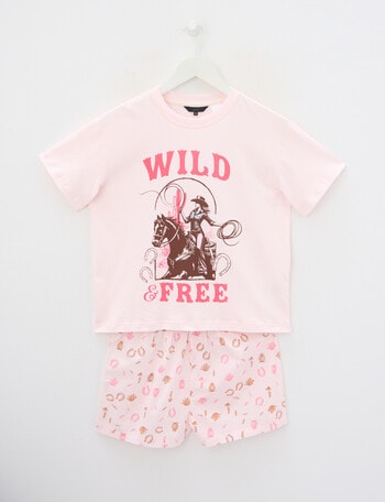 Sleep Squad Western Knit Woven PJ Set, Baby Pink, 8-16 product photo