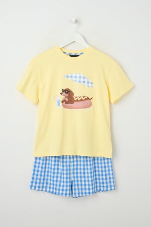 Sleep Squad Knit Woven Hot Dog Summer PJ Set, Eternal Blue, 8-16 product photo
