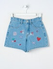 Mac & Ellie Embroidered Denim Short, Washed Blue product photo