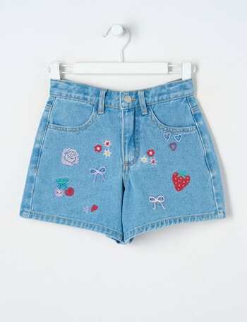 Mac & Ellie Embroidered Denim Short, Washed Blue product photo