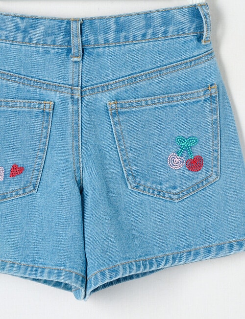 Mac & Ellie Embroidered Denim Short, Washed Blue product photo View 03 L