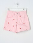 Mac & Ellie Embroidered Strawberries Denim Short, Light Pink product photo