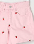 Mac & Ellie Embroidered Strawberries Denim Short, Light Pink product photo View 03 S