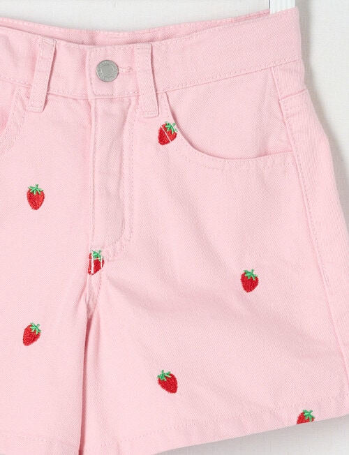 Mac & Ellie Embroidered Strawberries Denim Short, Light Pink product photo View 03 L