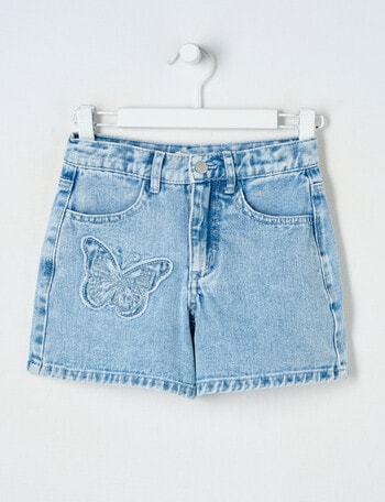 Mac & Ellie Butterfly Relaxed Denim Short, Acid Blue product photo