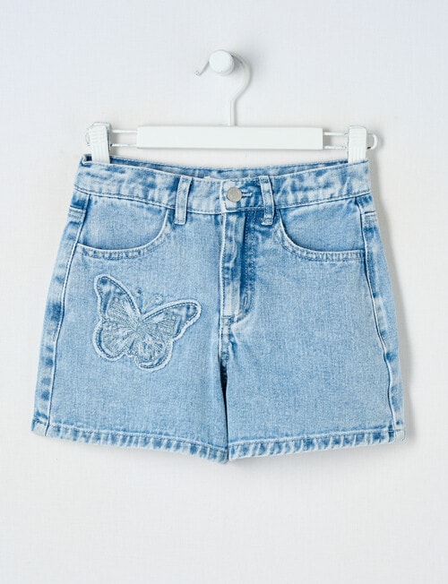 Mac & Ellie Butterfly Relaxed Denim Short, Acid Blue product photo