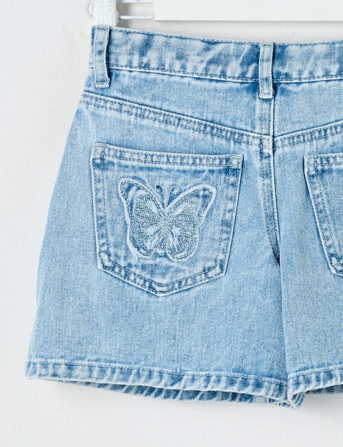 Mac & Ellie Butterfly Relaxed Denim Short, Acid Blue product photo View 02 L