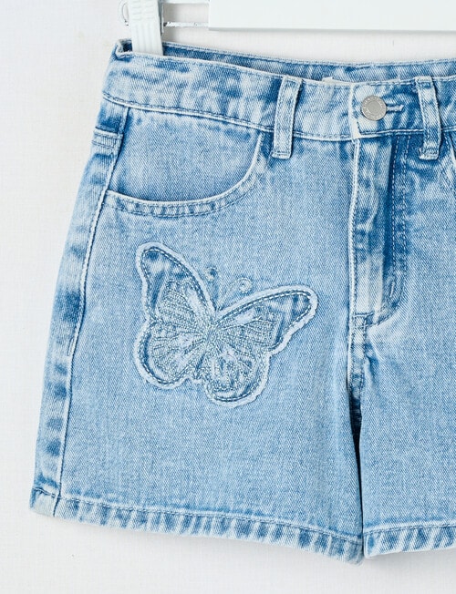 Mac & Ellie Butterfly Relaxed Denim Short, Acid Blue product photo View 03 L