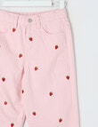 Mac & Ellie Embroidered Strawberries Barrel Jean, Light Pink product photo View 03 S