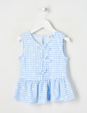 Mac & Ellie Amelie Daisy Gingham Peplum Bow Top, Cornflower product photo
