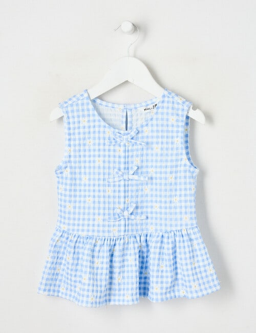 Mac & Ellie Amelie Daisy Gingham Peplum Bow Top, Cornflower product photo