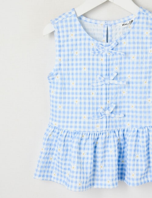 Mac & Ellie Amelie Daisy Gingham Peplum Bow Top, Cornflower product photo View 03 L