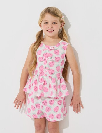 Mac & Ellie Amelie Strawberries Peplum Bow Top, Vanilla product photo