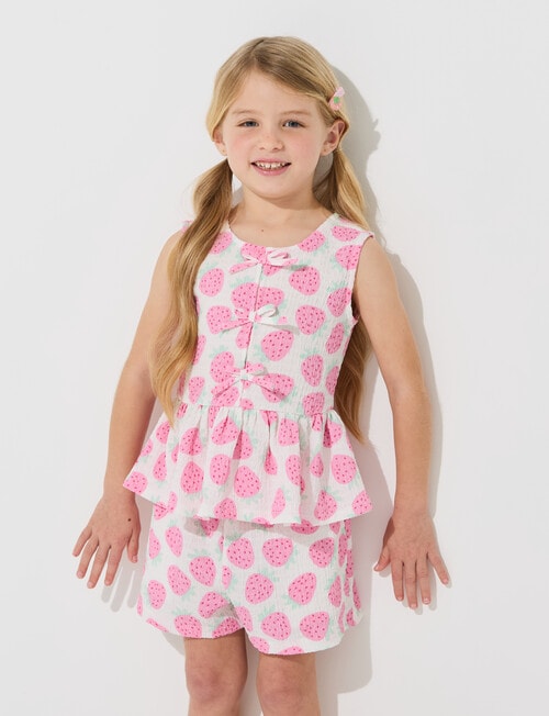 Mac & Ellie Amelie Strawberries Peplum Bow Top, Vanilla product photo