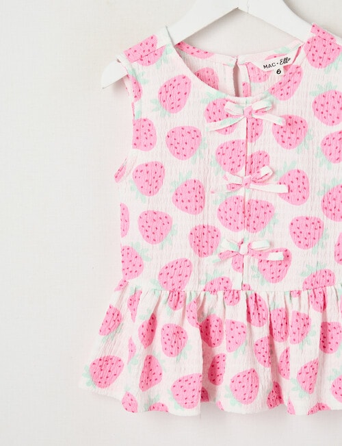 Mac & Ellie Amelie Strawberries Peplum Bow Top, Vanilla product photo View 03 L