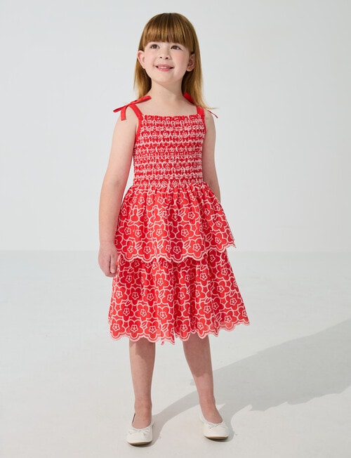 Mac & Ellie Tiered Broderie Dress, Red & White product photo