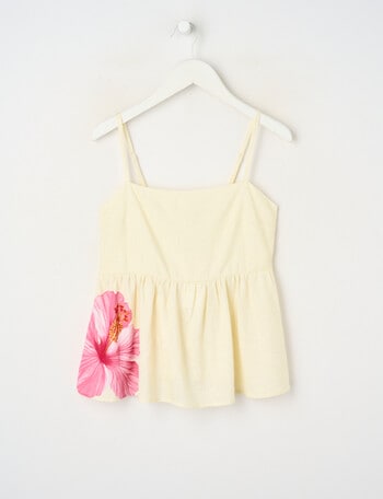 Switch Isla Linen Blend Hibiscus Peplum Tank Top, Pale Lemon product photo