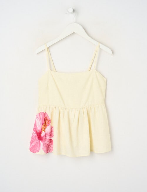 Switch Isla Linen Blend Hibiscus Peplum Tank Top, Pale Lemon product photo