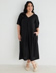 Studio Curve Linen Blend Centre Front Pleat Dress, Black product photo