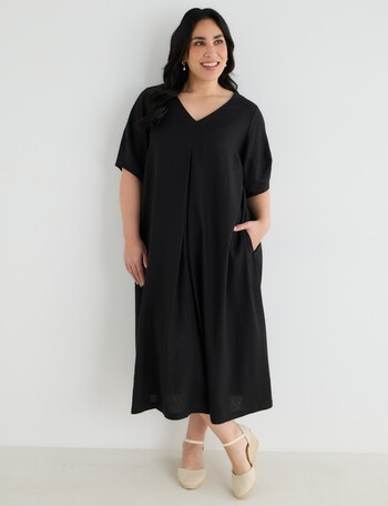 Studio Curve Linen Blend Centre Front Pleat Dress, Black product photo