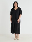 Studio Curve Linen Blend Centre Front Pleat Dress, Black product photo View 03 S