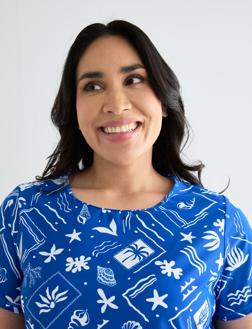 Zest Resort Curve Ruched Side Swim Tee, Radiant Nautical Print product photo View 03 L