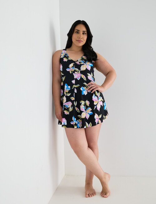 Zest Resort Curve Bold Floral Swim Dress, Black product photo