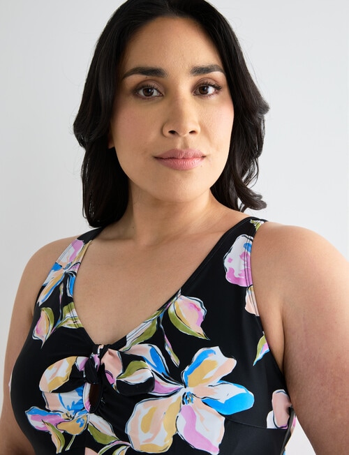Zest Resort Curve Bold Floral Swim Dress, Black product photo View 03 L