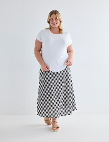 Studio Curve Linen Bias Cut Skirt, Black & White Gingham product photo