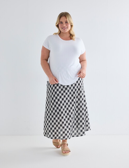 Studio Curve Linen Bias Cut Skirt, Black & White Gingham product photo