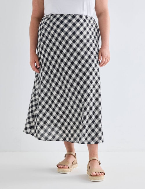 Studio Curve Linen Bias Cut Skirt, Black & White Gingham product photo View 03 L