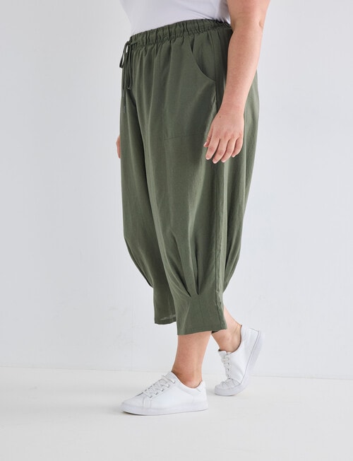 Studio Curve Linen Viscose Pleat Hem Crop Pant, Foliage product photo
