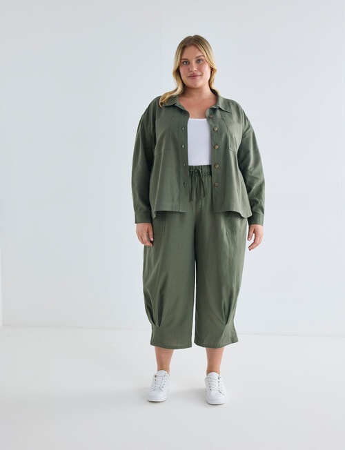 Studio Curve Linen Viscose Pleat Hem Crop Pant, Foliage product photo View 03 L