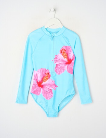 Wavetribe Hibiscus Long Sleeve Rashsuit, Aqua Blue product photo