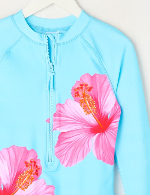 Wavetribe Hibiscus Long Sleeve Rashsuit, Aqua Blue product photo View 02 L