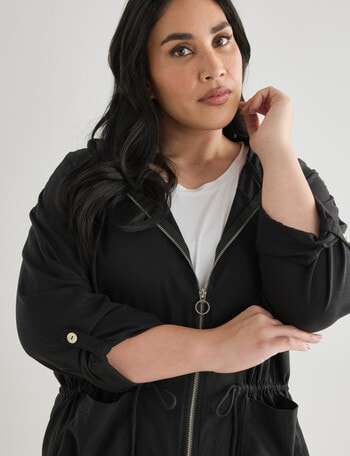 Studio Curve Linen Viscose Hooded Jacket, Black product photo