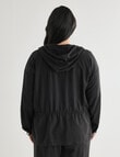 Studio Curve Linen Viscose Hooded Jacket, Black product photo View 02 S