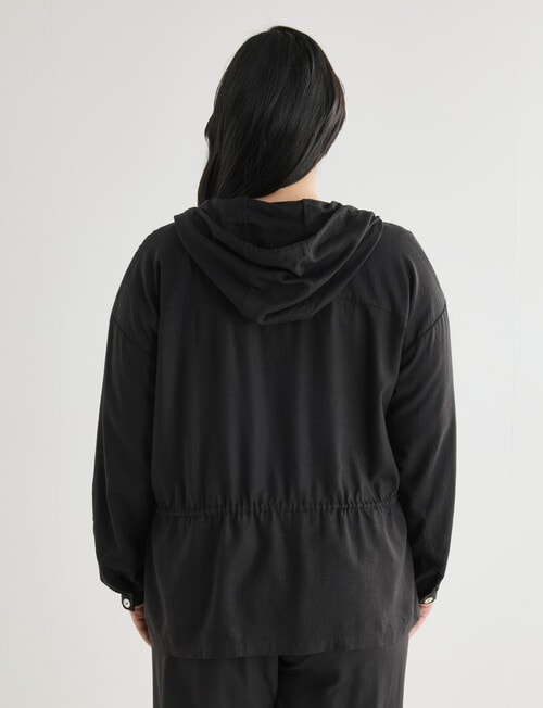 Studio Curve Linen Viscose Hooded Jacket, Black product photo View 02 L