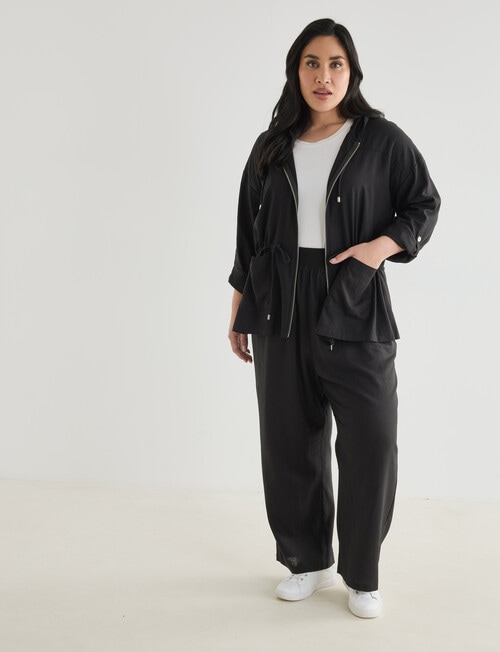 Studio Curve Linen Viscose Hooded Jacket, Black product photo View 03 L
