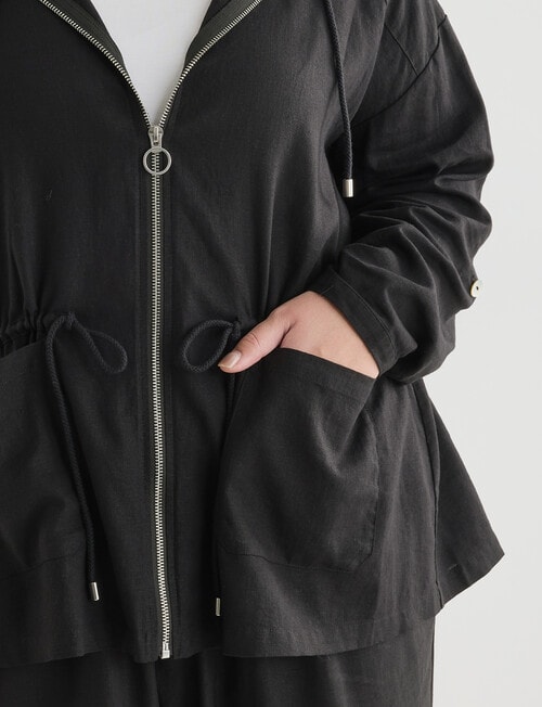 Studio Curve Linen Viscose Hooded Jacket, Black product photo View 05 L