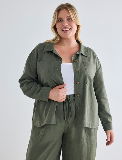 Studio Curve Linen Viscose Pocket Front Jacket, Foliage product photo